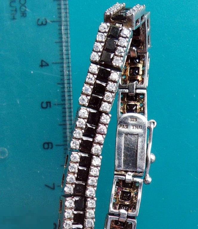 БРАСЛЕТ С ЧЕРНЫМИ КАМНЯМИ. серебро проба 925 - вес 17 грамм ВИНТАЖ!!! состояние! (шК)