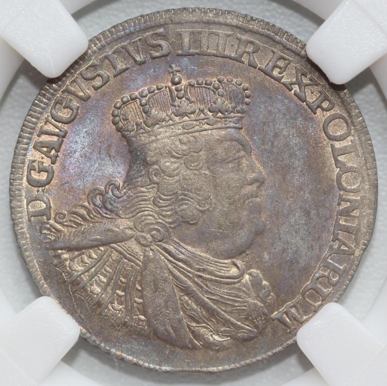 18 грошей 1756 Август III слаб ННР MS61 Серебро Высший грейд