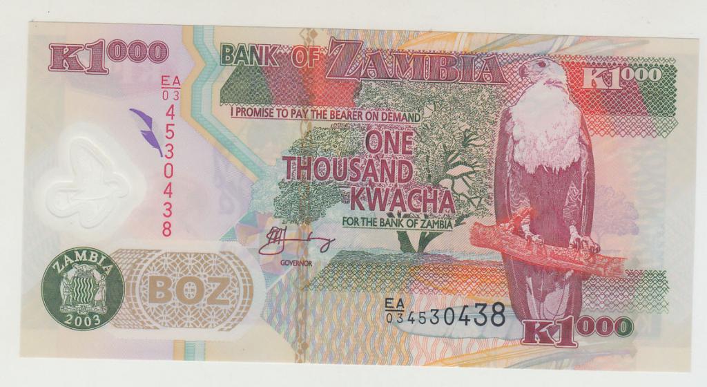 Замбия 1000 квача 2003 UNC
