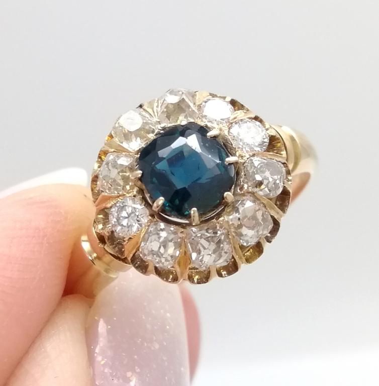 Антикварное Кольцо с Сапфиром и Бриллиантами Экспертиза МГЛ