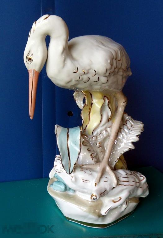Фарфоровая статуэтка АИСТ И ЛЯГУШКА -- Дулево 1964 --  Птица. Лягушка. Цапля -- люкс!!!