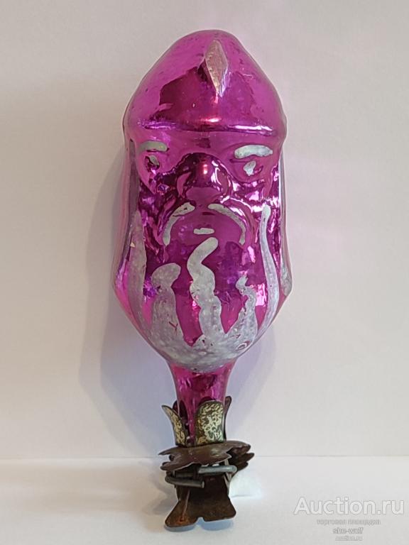 Ёлочная игрушка на прищепке. Черномор. Богатырь. Витязь. Голова. Сказка. Стекло. СССР.(М2).