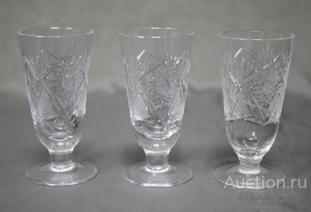 Рюмки 3 шт на ножке, хрусталь, высота 7,8 см  (56)