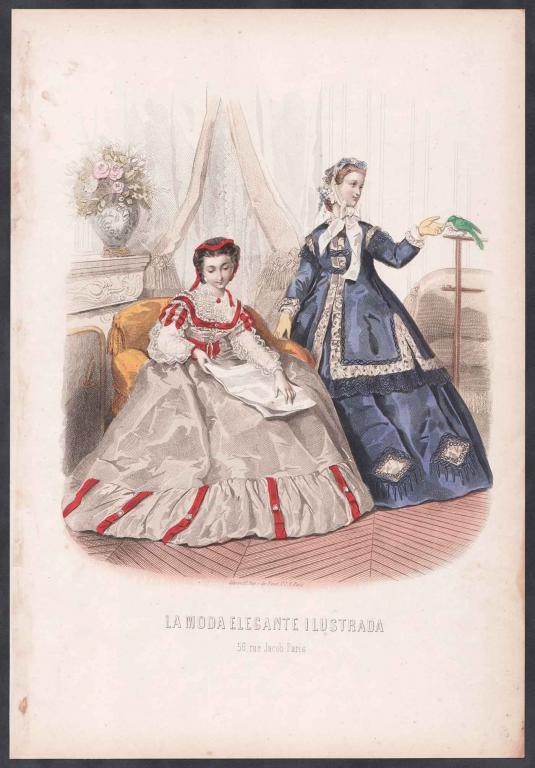 Антикварная гравюра Франция. Парижская мода, 1867 год.