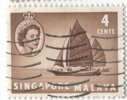 1955 Сингапур 1 мачтовый парусник 1м.гаш