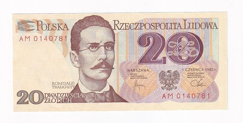 Польша Банкнота 20 злотых 1982 год UNC (43449)