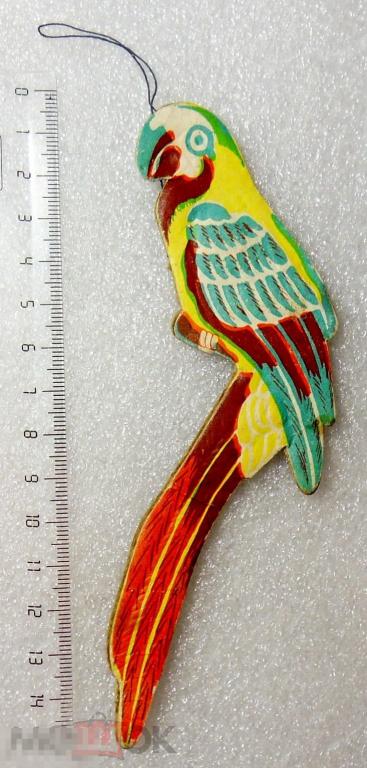 старая елочная игрушка ПОПУГАЙ.  объемный картон. картонаж. РР3 Редкость!