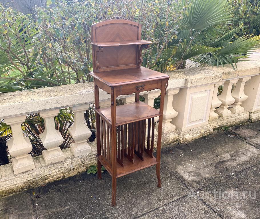 Антикварная этажерка Ар Нуво Орех Модерн 1910 г. Для пластинок