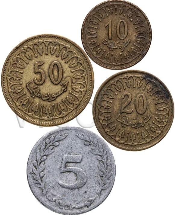 Тунис набор 4 монет 1960 2013 VF XF 108921