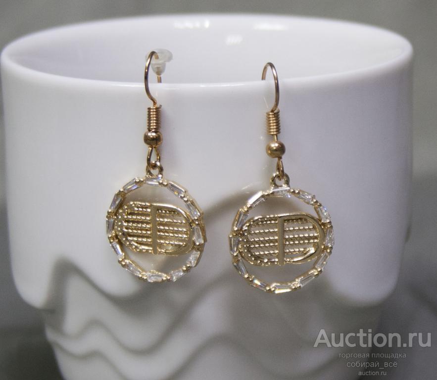 Серьги золотистые со стразами, высота 3,7 см  (19)