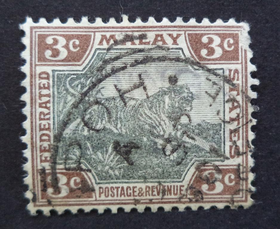 Малайя 1901-34 гг.   Стандарт . Фауна . Тигр  3с.  гаш.   Би.3