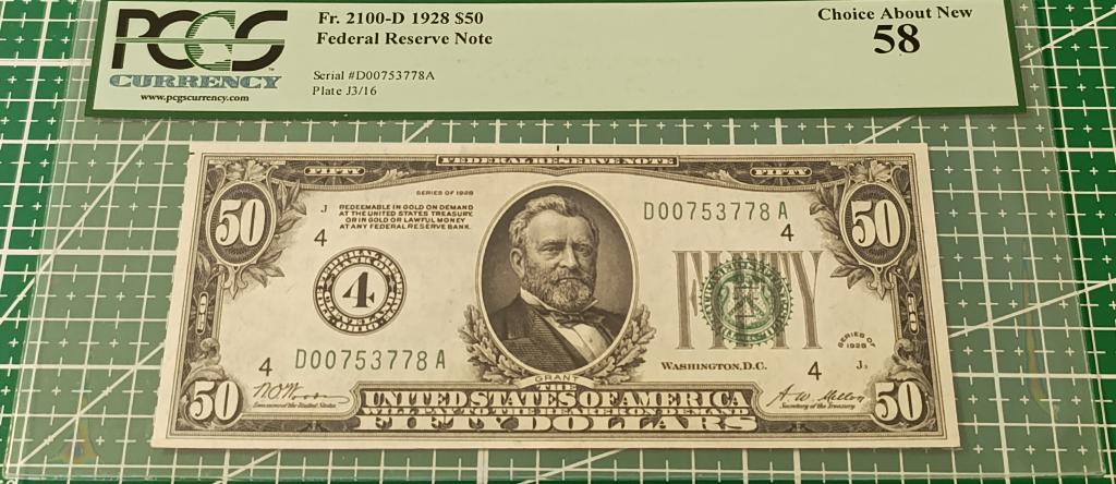 Банкнота 50 долларов США 1928 года FRB Cleveland цифра PCGS 58