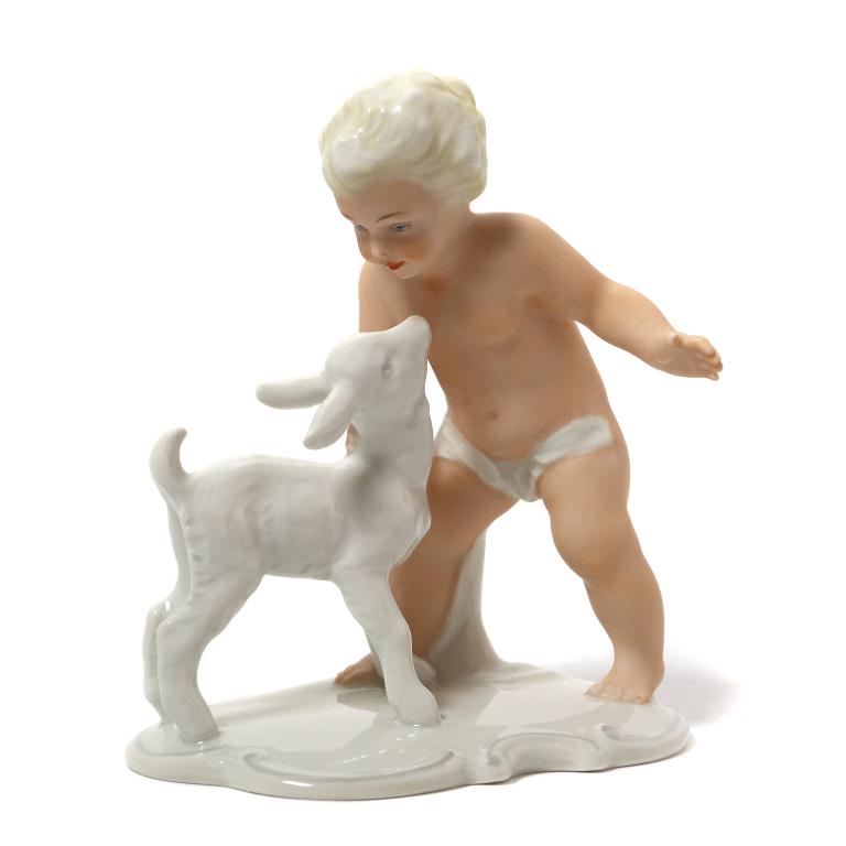Фарфоровая фигура Мальчик с козленком. Schaubach Kunst