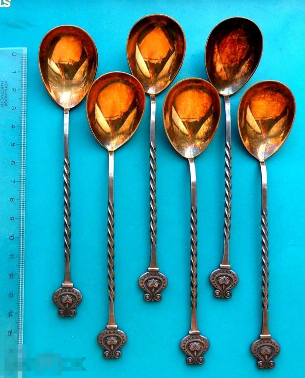 ЛОЖКИ ЧАЙНЫЕ орнамент. серебро. 916 звезда ТАЛЛИН - 143 гр. - БЕЗ ИСПОЛЬЗОВАНИЯ!!! ЛЮКС!!!