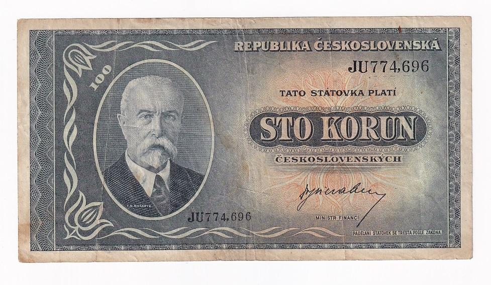 Чехословакия Банкнота 100 крон 1945 год JU774696 VF (43553)