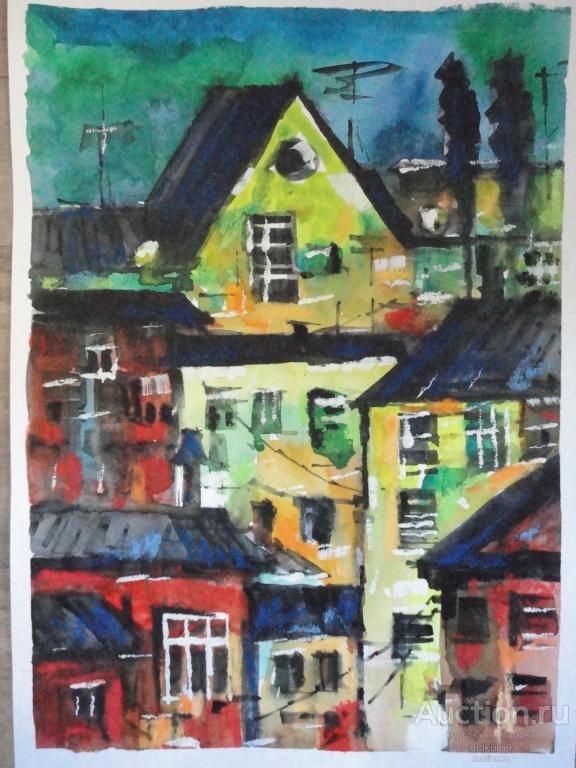 графика. акварель этюд.. город