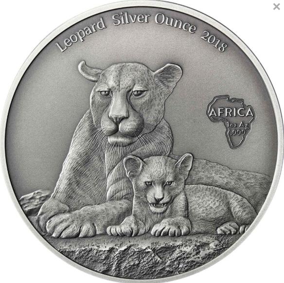 Камерун 2018 1000 Франк  Леопард Серебро Ag 999  Тираж 2000шт. Antique 