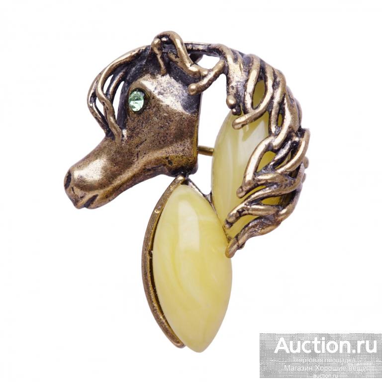 Брошь - подвеска Лошадка янтарь 804