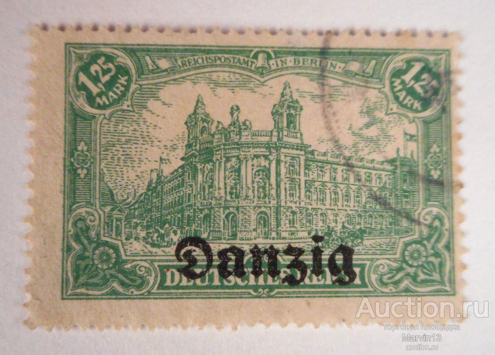 1920 год Германия Гашеная Марка 1,25 М надпечатка ДАНЦИГ