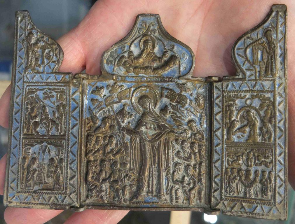 складень в эмалях Всех Скорбящих Радость, 19 век