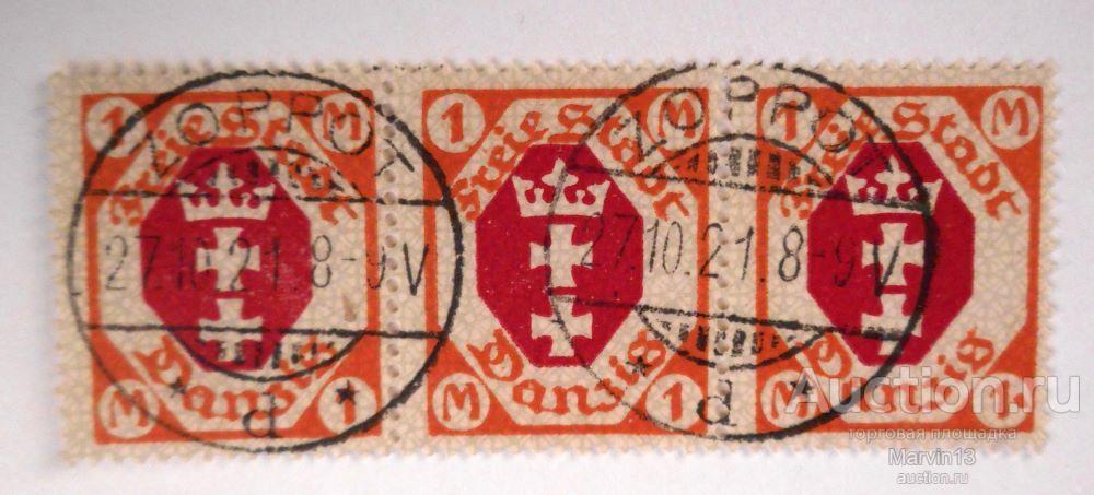 1921 год Германия ДАНЦИГ Сцепка  Марки 1 М Гашение 1921 год ZOPPOT