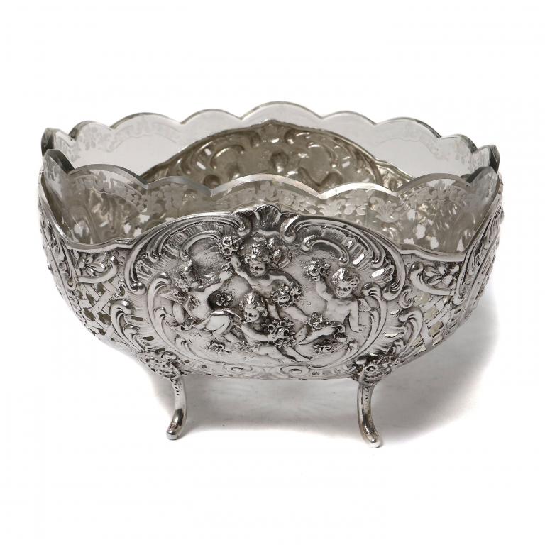 Серебряная ваза со стеклянной вставкой. Германия