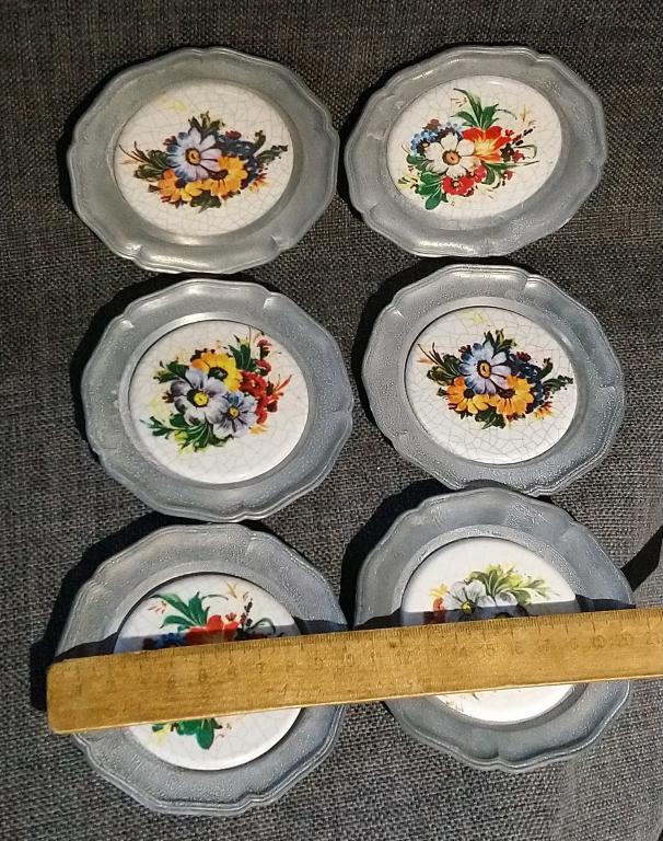 Блюдце тарелочка цветы букет олово оловянная рамка винтаж Германия