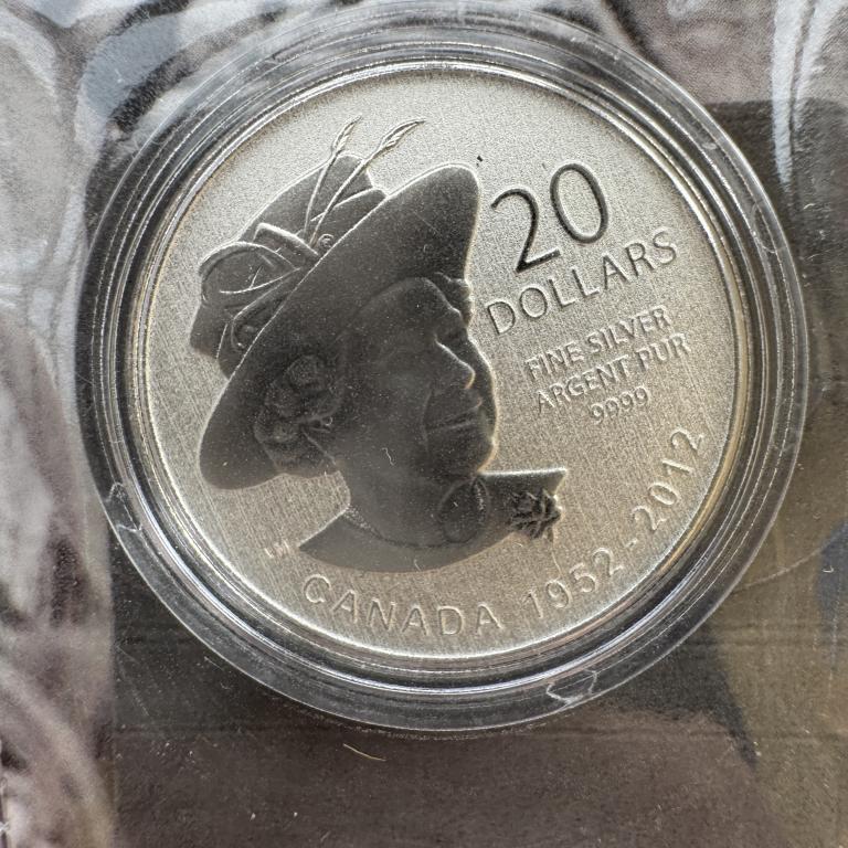 20 долларов 2012 года Канада Серебро В буклете 60 лет правления