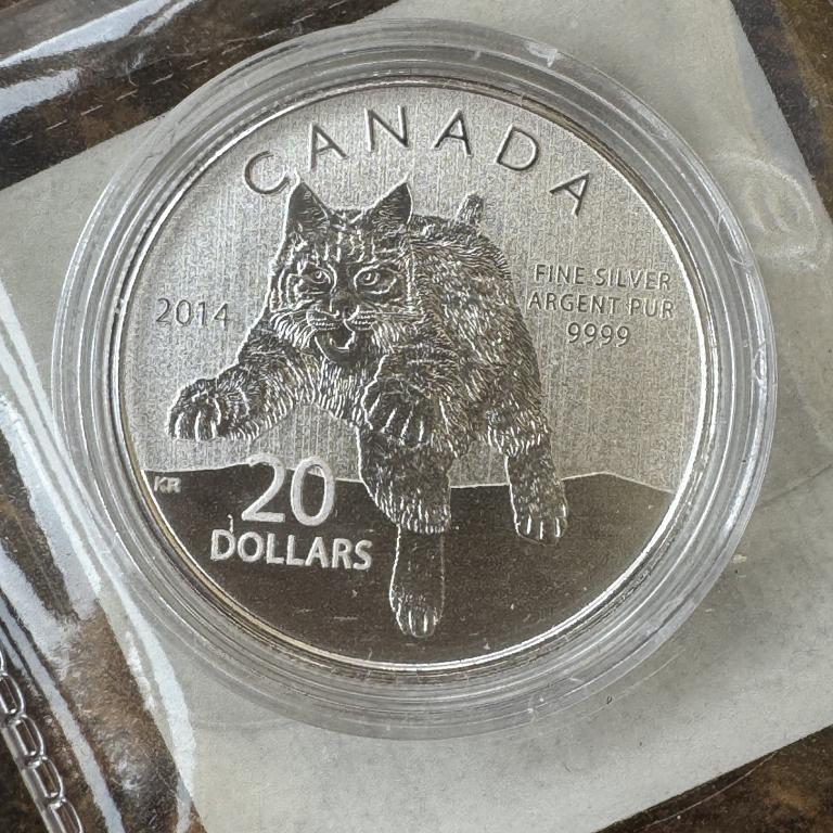 20 долларов 2014 года Канада Серебро В буклете Рысь