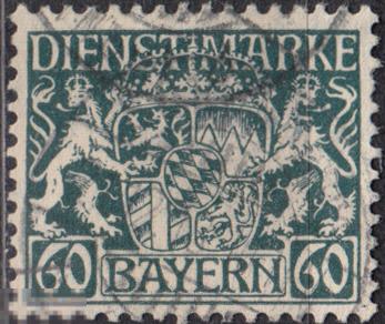 1916 - 1917 Германия Бавария Служебные Баварский герб № 23 гаш 1.50 евро ЗАВЕРКА