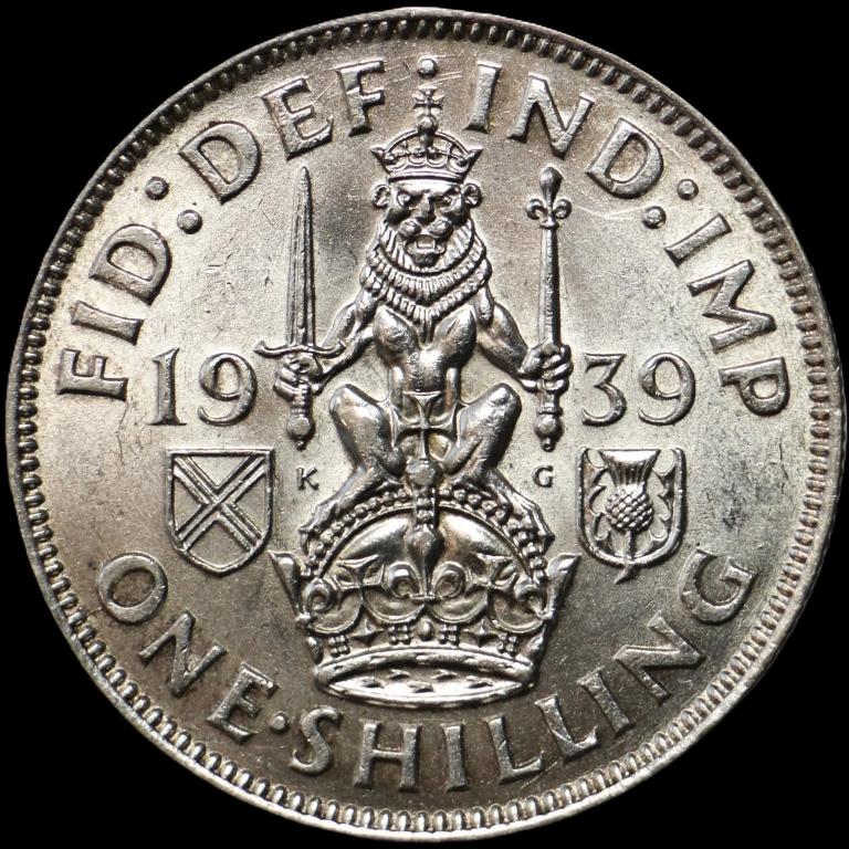 1 шиллинг 1939 год. Великобритания. Георг VI Серебро 500 проба.