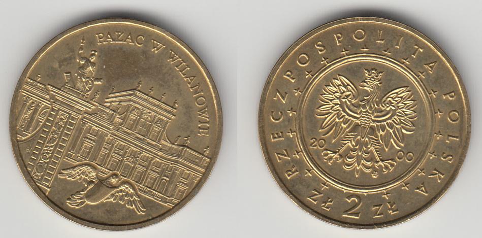 Польша 2 злотых 2000 замок в Виланове М