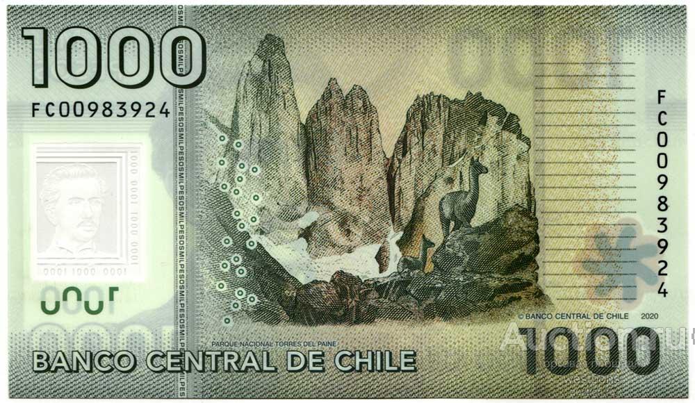 Чили 1000 песо 2020 г. полимерные KM 161 UNC