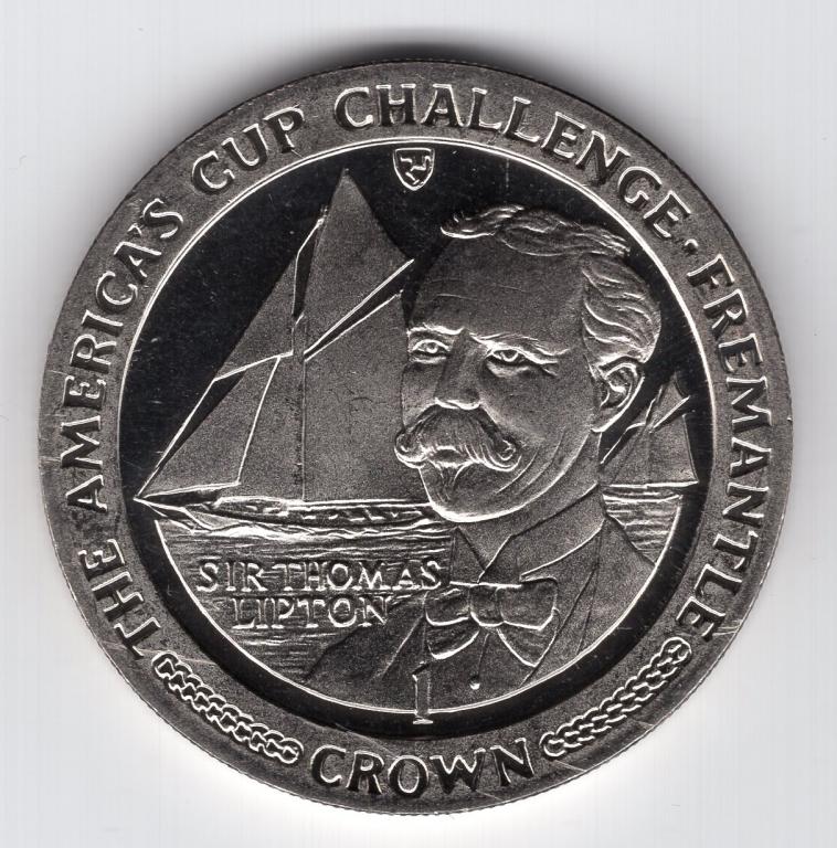 1 крона - Остров Мэн - 1987 - Кубок Америки - Парусная регата - Томас Липтон - KM#186
