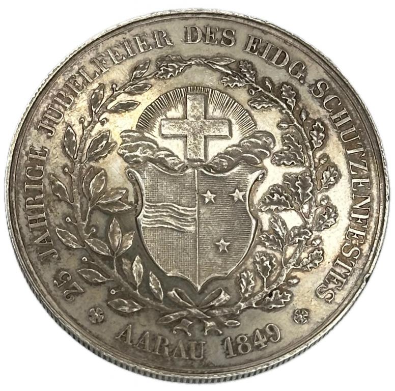 Швейцарская стрелковая медаль 1849 года кантон Аргау Prooflike крайне редкая Richter 1b