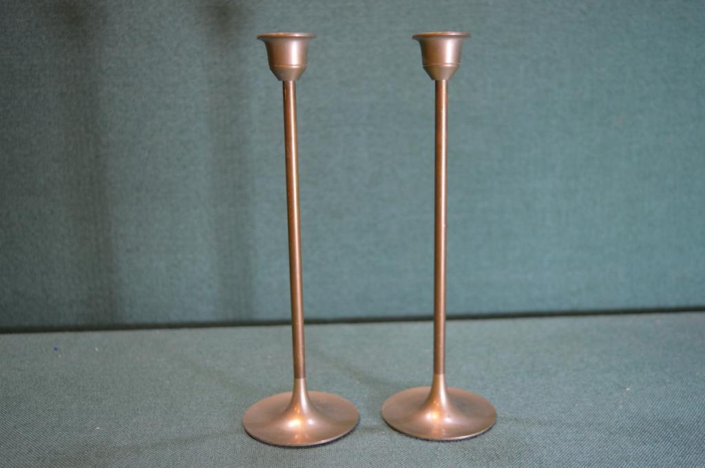 Подсвечники латунные высокие (2 штуки). Разборные. Латунь. Высота 20 см.
