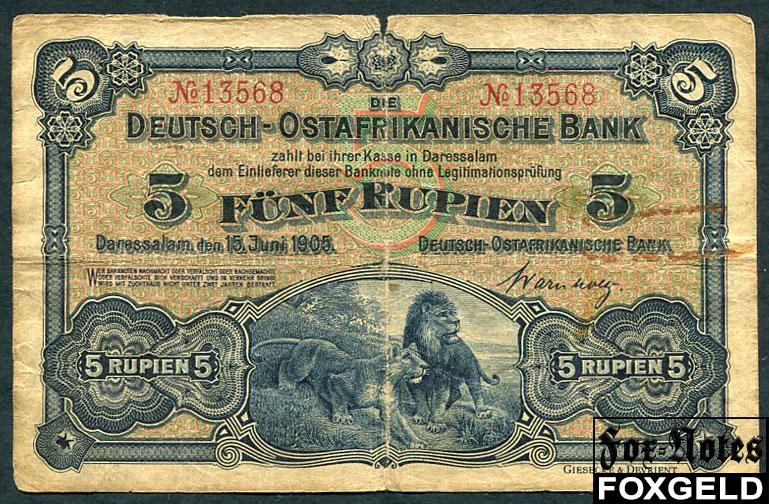 Германская Восточная Африка  Deutsch-Ostafrikanische Bank 5 рупий 1905   Ro:900 №13568
