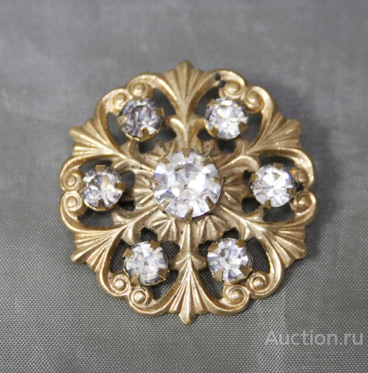 Брошь Цветок, металл, вставки, винтаж, диаметр 3,5 см  (3)