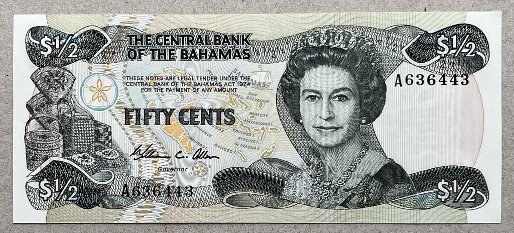 БАГАМСКИЕ ОСТРОВА БАГАМЫ 1/2 ДОЛЛАРА (50 ЦЕНТОВ) 1974 (1984) ГОД UNC