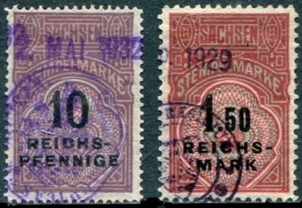 Германия Свободное государство Саксония 1925 Freistaat Sachsen фискальные гербовые непочтовые (2)
