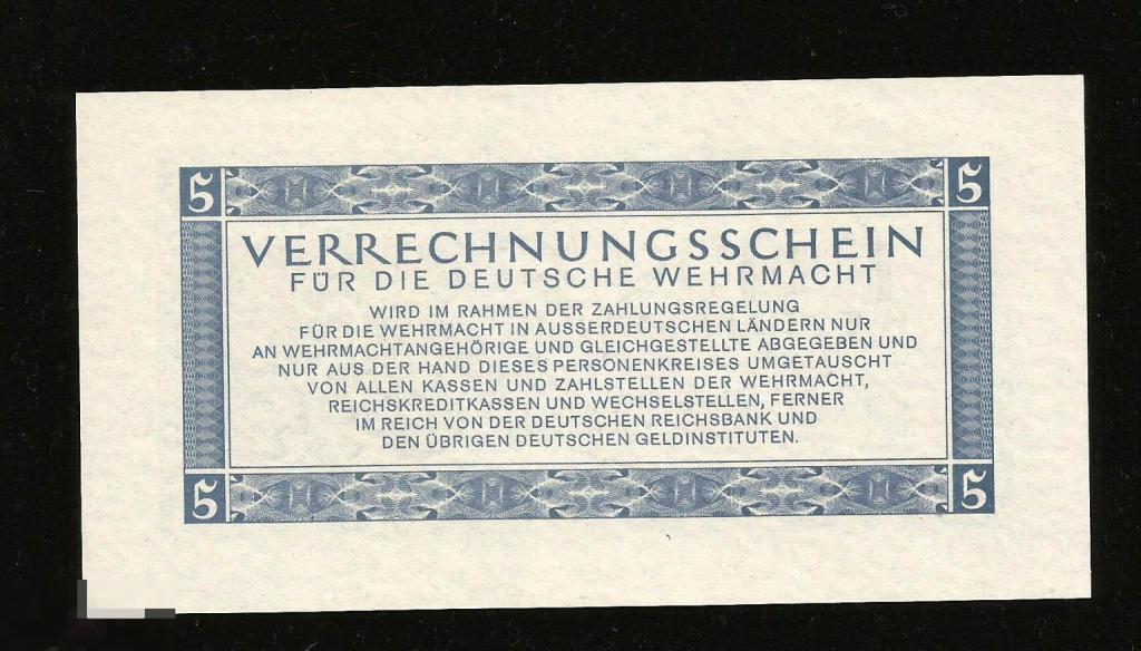 ✦ ▱ ✦ Германия Вермахт 5 Рейхсмарок Марок 1944 ! UNC ! #27