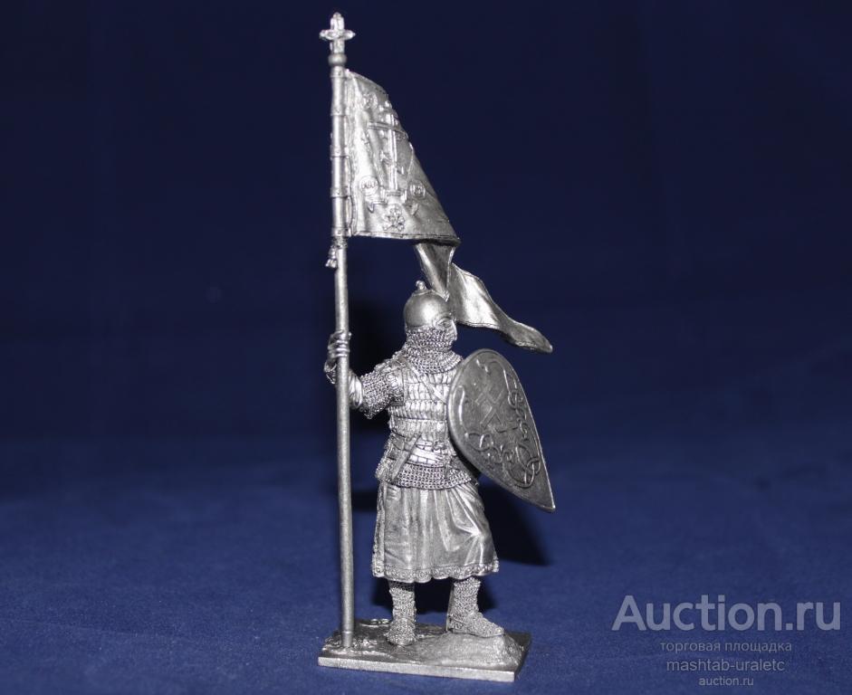 244. Оловянный солдатик Русский дружинник со стягом, 13 в, 54мм