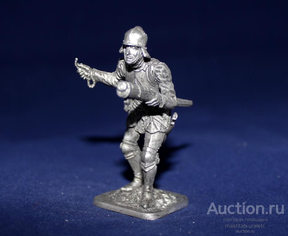 071. Оловянный солдатик Швейцарский стрелок из ручницы, 15 век, 54мм