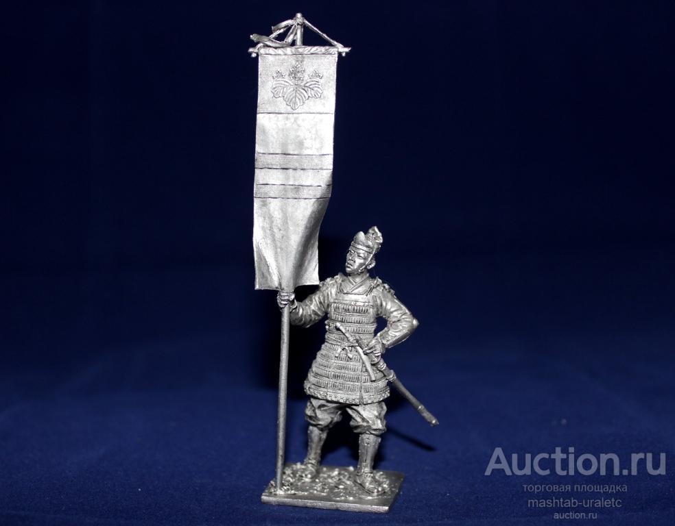 143. Оловянный солдатик Японский воин-знаменосец, 14 в, 54мм