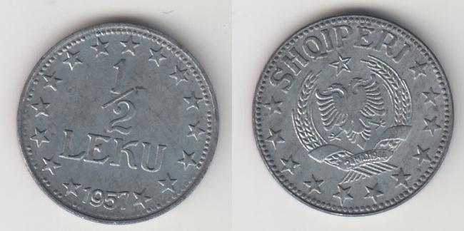 Албания 1/2 лек 1957 М