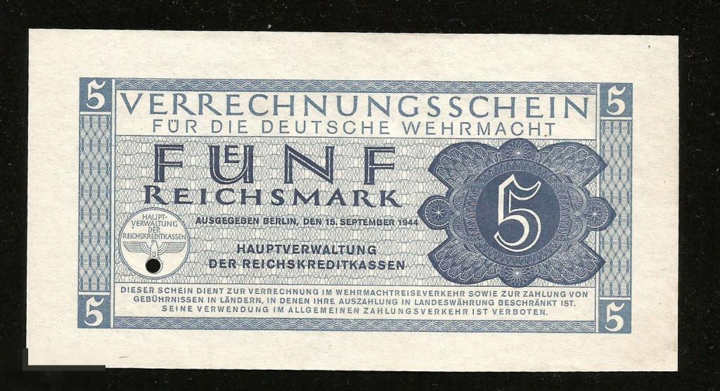 ✦ ▱ ✦  Германия Вермахт 5 Рейхсмарок Марок 1944 ! UNC ! #27