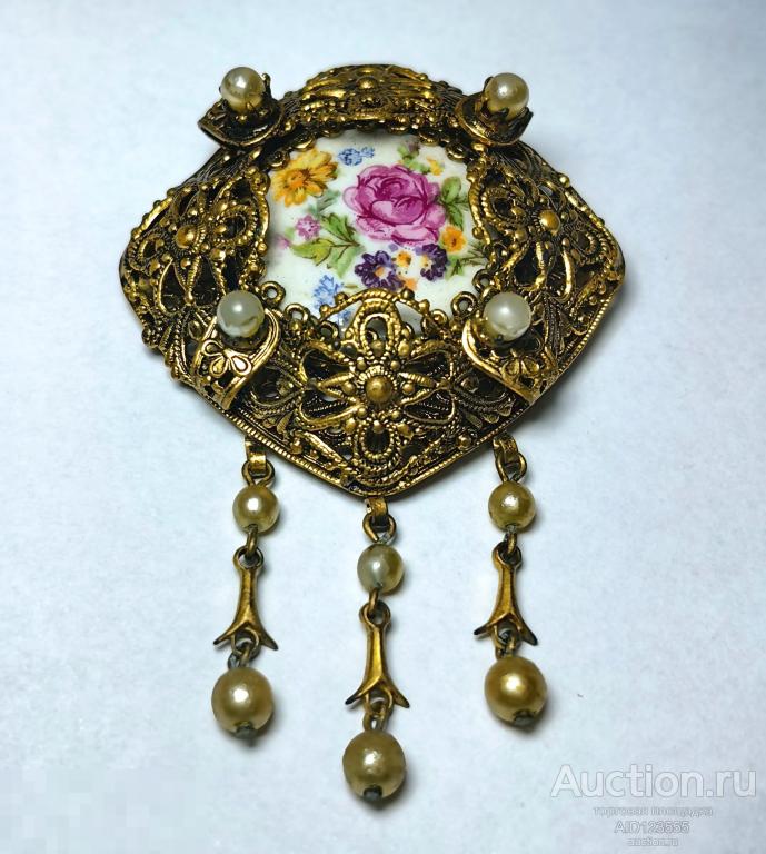 Брошь с подвесками фарфор цветы Чехословакия ЧССР времен СССР
