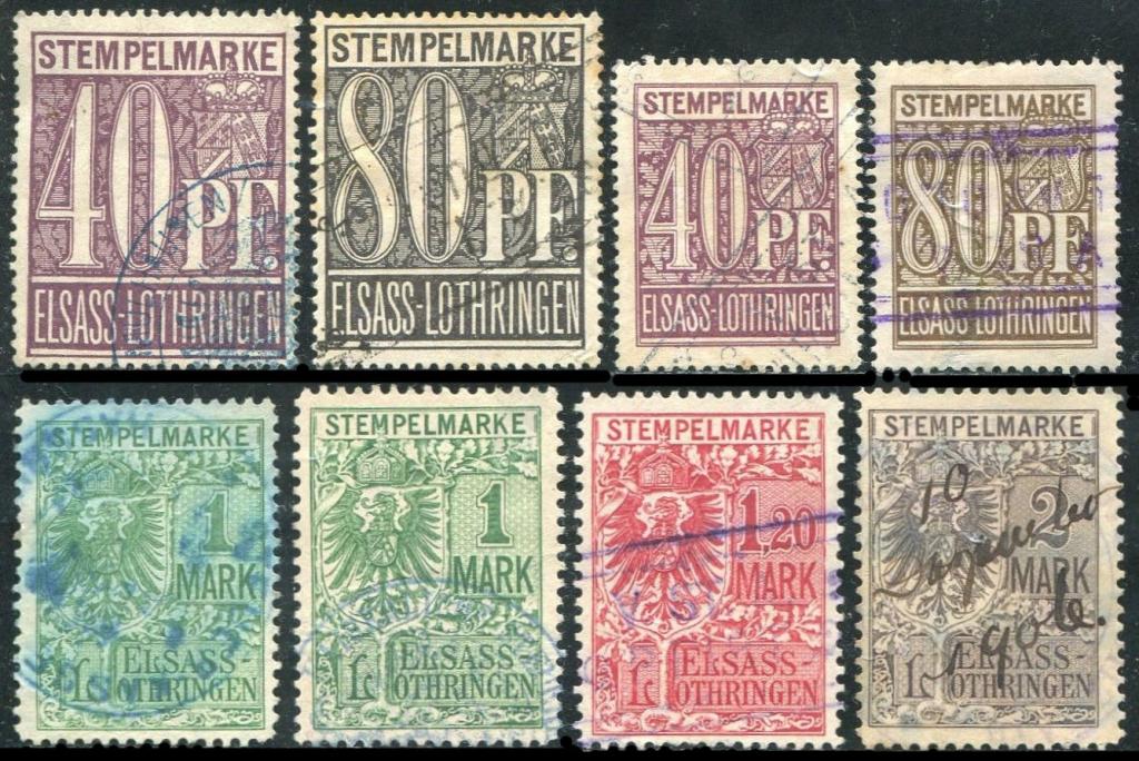 Германия 1888-1895 Имперская земля Эльзас-Лотарингия Reichsland Elsaß-Lothringen фискальные гербовые