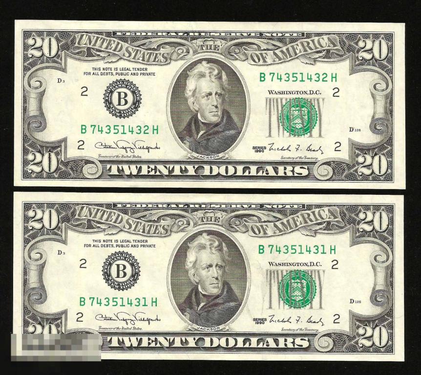 * США 20 долларов 1990 ! UNC ! Цена за 1  банкноту ! #31