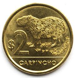 Уругвай 2 песо 2011 2012 Водосвинка капибара UNC 32181
